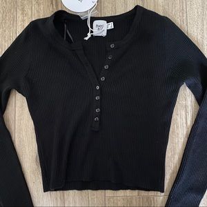 Princess Polly Black Ribbed Long Sleeve Crop Top